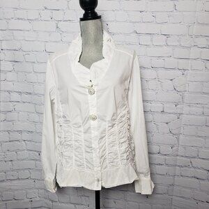 Dismero Luxury Italian Designer White Blouse Button Down Top NWT size XXL